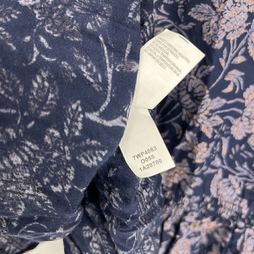 Lucky Brand Top Size Small Womens Navy Peasant Floral Print V Neck Smocked Boho - Picture 10 of 10